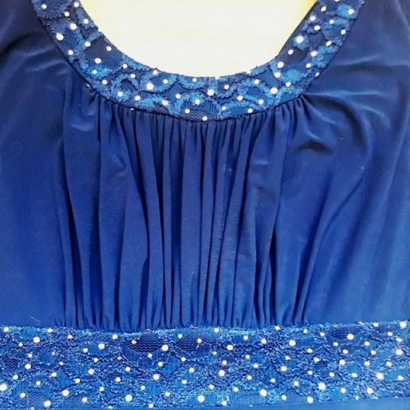 Vintage Kathy Roberts Blue Empire Waist Party Dress with Lace Sequin Accents - Picture 5 of 10